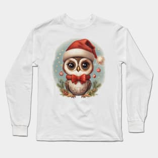 cute little baby owl wearing a santa hat Long Sleeve T-Shirt